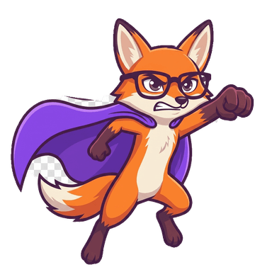 Agent Loop, the mediloop fox mascot, striking a superhero pose